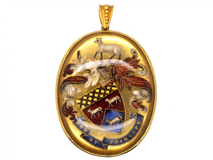 18ct Gold Rock Crystal Reverse Intaglio Coat of Arms Pendant
