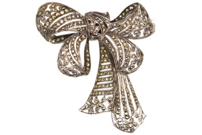 Art Deco Silver & Marcasite Bow Brooch