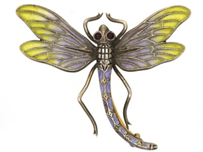 Art Nouveau Plique-à-Jour Silver &  Dragonfly Brooch