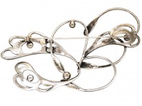 Art Nouveau Large Silver, Marcasite & Pearl Floral Brooch