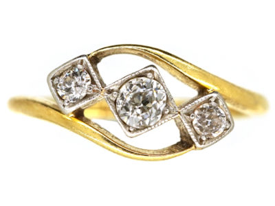 Edwardian 18ct Gold ​& Platinum, Three Diamond Crossover Ring