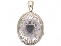 Victorian Oval Silver Locket With Shield & Ivy Leaf Design