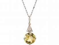 Edwardian Yellow Sapphire ​& Diamond Pendant on Platinum Chain
