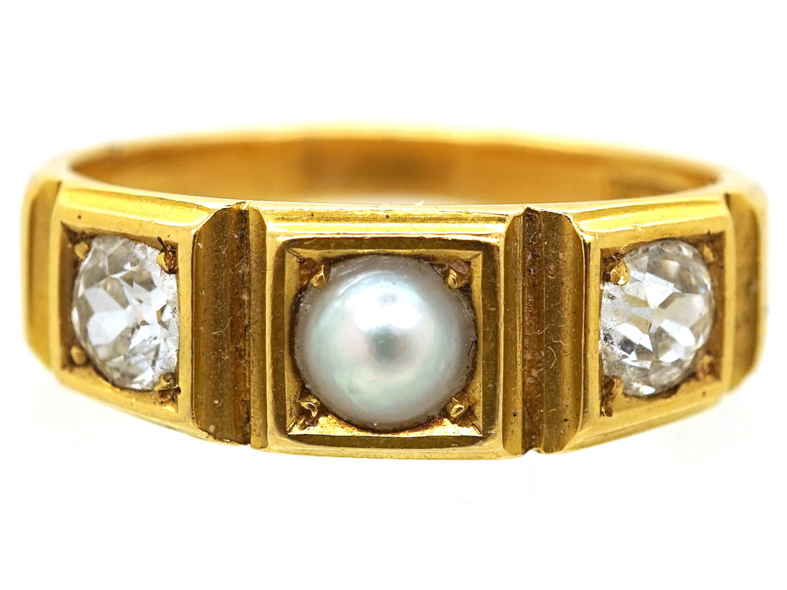 Victorian 18ct Gold Diamond & Natural Split Pearl Ring (418Z) | The ...