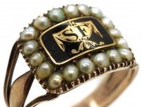 9ct Gold Georgian Black Enamel & Pearl Mourning Ring