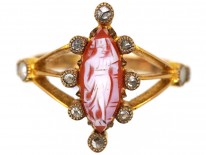 Hardstone Dancing Nymph 18ct Gold & Rose Diamond Victorian Ring
