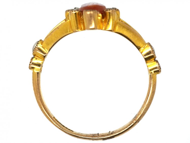Hardstone Dancing Nymph 18ct Gold & Rose Diamond Victorian Ring