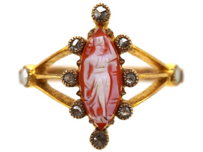 Hardstone Dancing Nymph 18ct Gold & Rose Diamond Victorian Ring