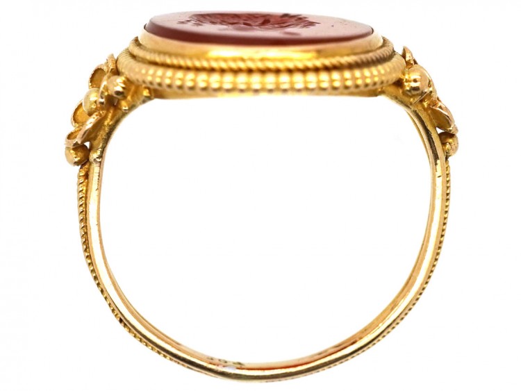14ct Gold Carnelian Intaglio Ring of a Greek God