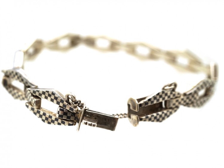 Silver ​& Niello Chequerboard Design Bracelet