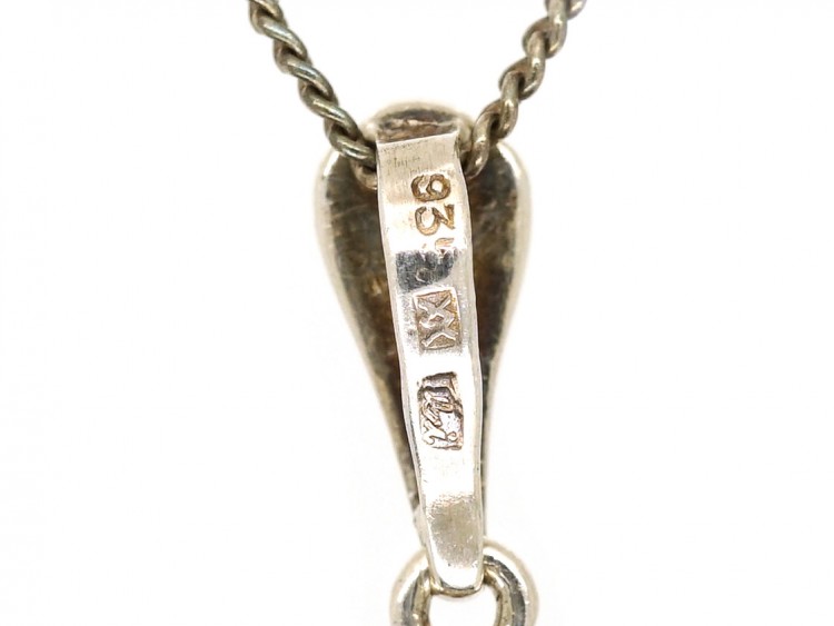 Art Deco Silver, Diamond ​& Onyx Pendant on Silver Chain
