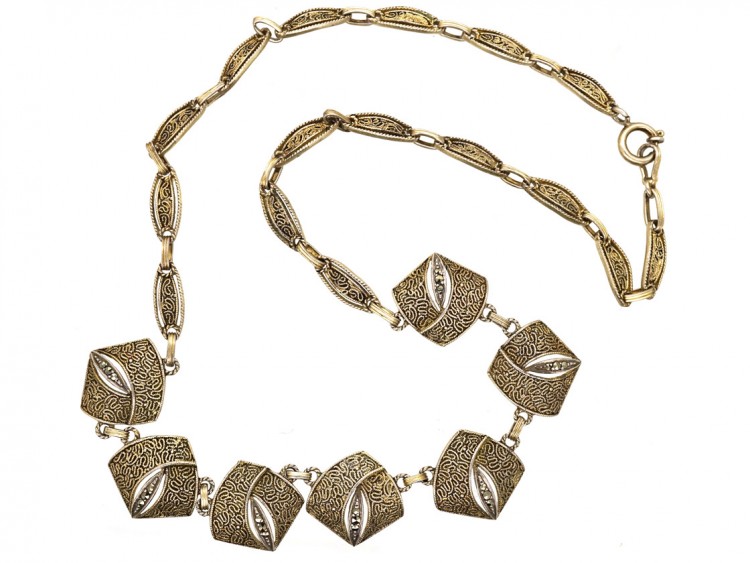Theodor Fahrner Art Deco Silver Gilt ​& Marcasite Necklace