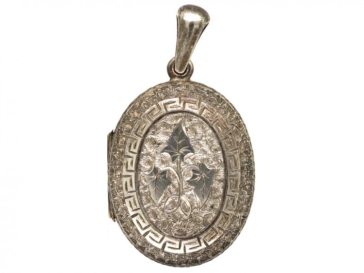 Victorian Silver Oval Locket With Ivy Leaf Detail