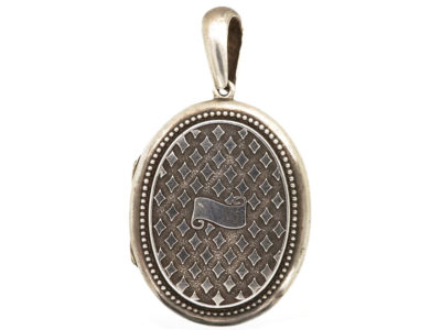 Victorian Oval Silver Locket With Diamond Detail