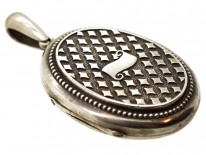 Victorian Oval Silver Locket With Diamond Detail