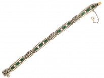 Art Deco Silver, Green ​& White Paste Bracelet