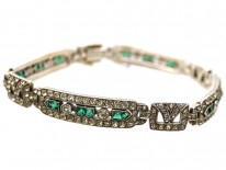 Art Deco Silver, Green ​& White Paste Bracelet