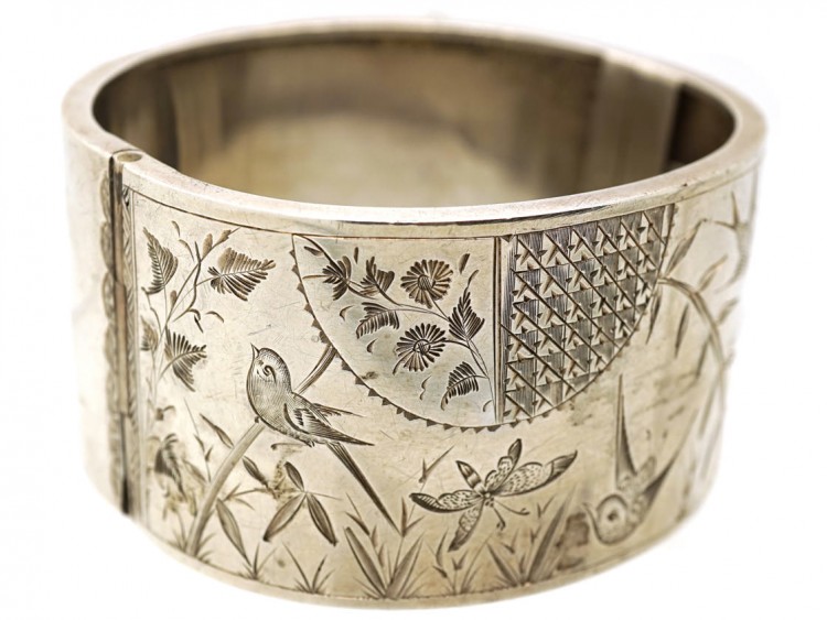 Victorian Silver Aesthetic Period Wide Bangle