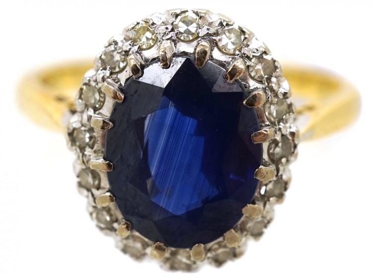 Sapphire ​& Diamond Oval Cluster Ring