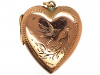 Edwardian 9ct Back ​& Front Heart Locket With Swallow Motif
