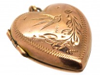 Edwardian 9ct Back ​& Front Heart Locket With Swallow Motif