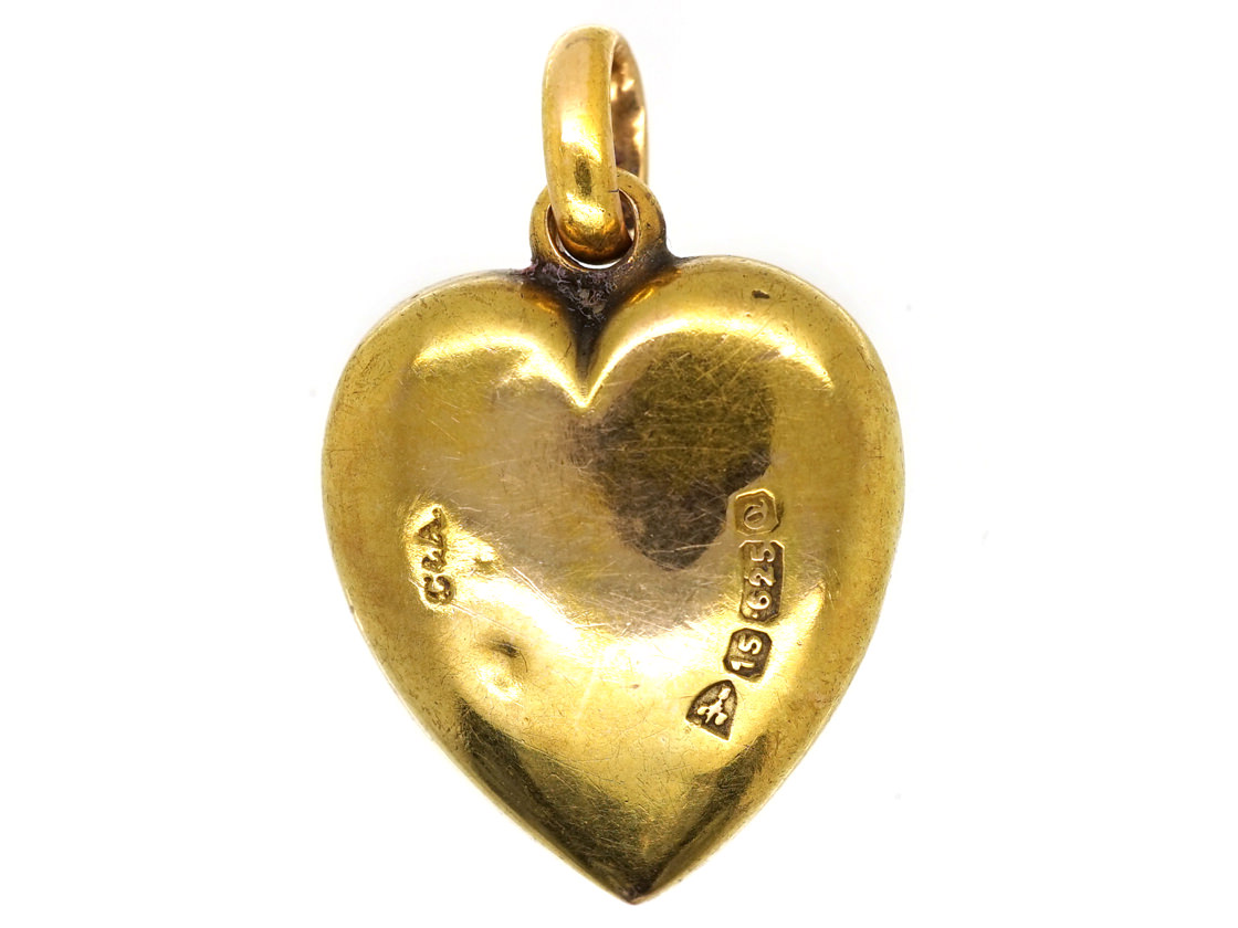Edwardian 15ct Gold Sapphire & Diamond Heart Shaped Pendant (591H ...