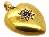 Edwardian 15ct Gold Sapphire ​& Diamond Heart Shaped Pendant