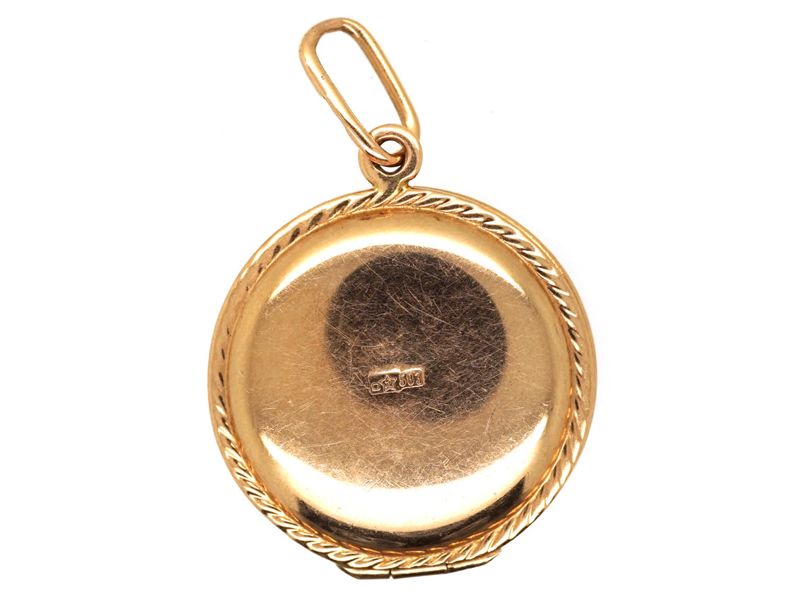 Russian Round 14ct Gold Locket (562H) | The Antique Jewellery Company