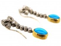 Edwardian Turquoise ​& Diamond Drop Earrings With Bow Tops