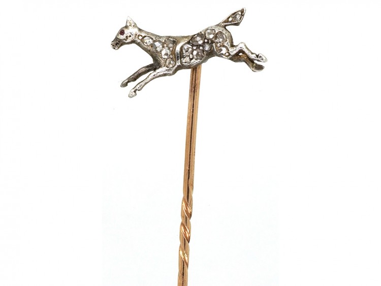 Edwardian Diamond Set Stick Pin of a Galloping Horse