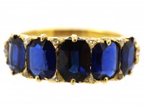 Victorian 18ct Gold, Carved Half Hoop Five Stone Burma Sapphire Ring