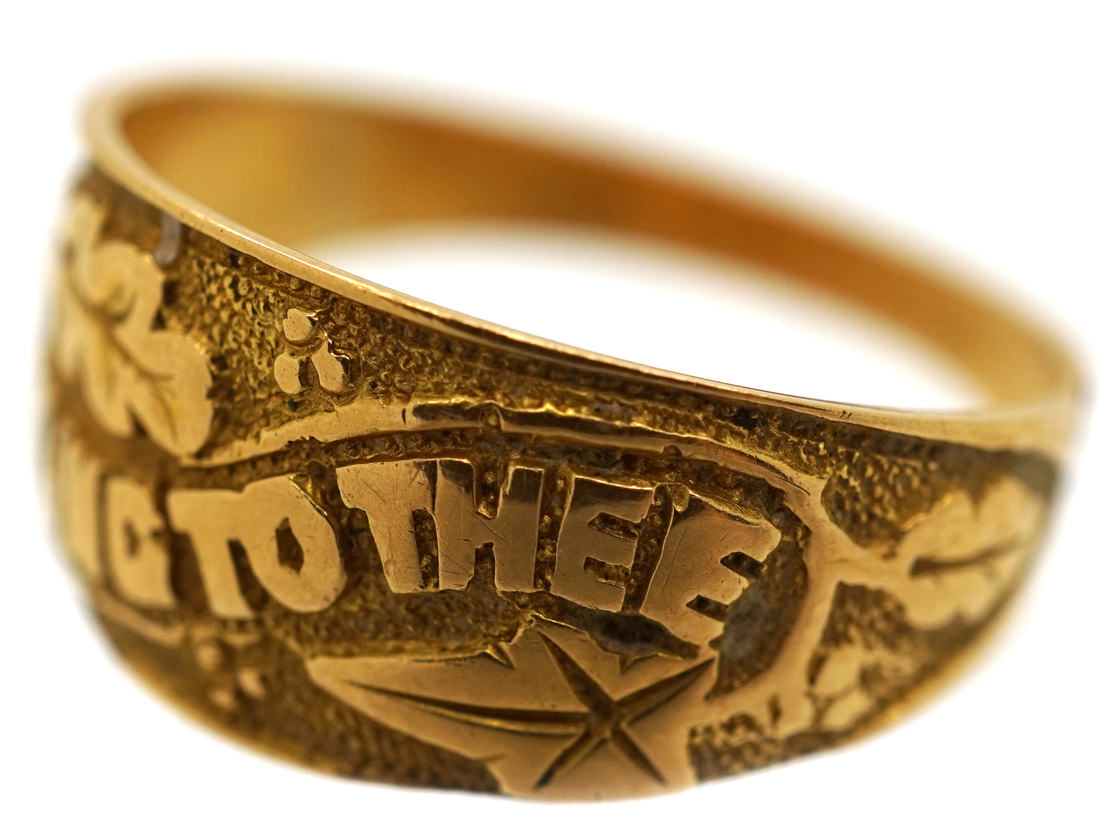 Victorian 18ct Gold Wedding Band with 'I Cling To Thee' Within Oak