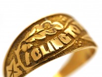 Victorian 18ct Gold Wedding Band with 'I Cling To Thee' Within Oak ​& Ivy Leaves