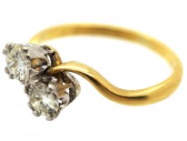 Edwardian 18ct Gold ​& Platinum, Two Stone Diamond Crossover Ring