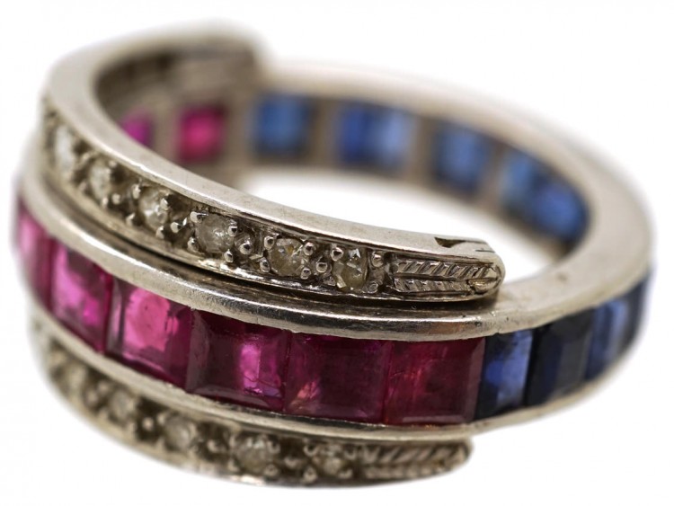 Art Deco Platinum, Ruby, Sapphire ​& Diamond Flipover Ring