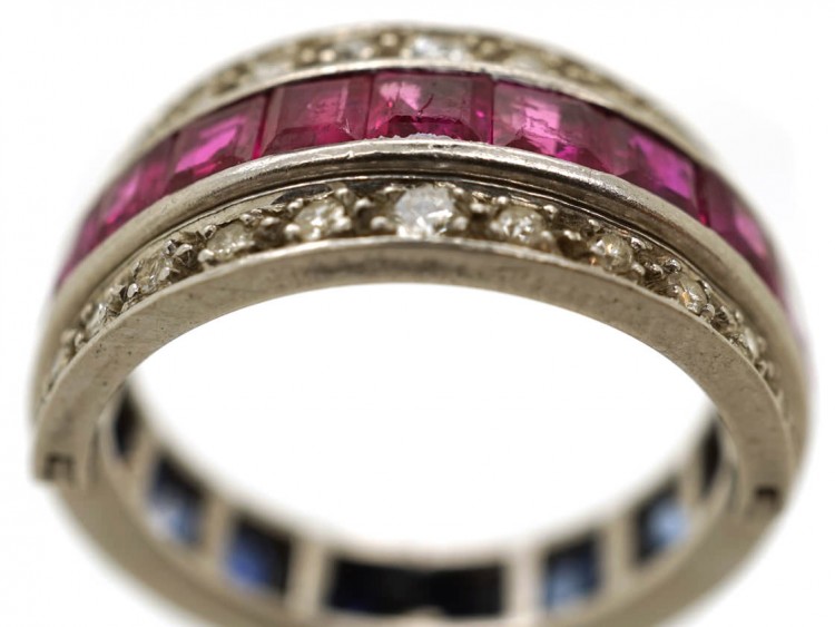 Art Deco Platinum, Ruby, Sapphire ​& Diamond Flipover Ring