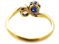 Edwardian 18ct Gold, Platinum Sapphire ​& Diamond Crossover Ring