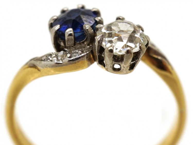 Edwardian 18ct Gold, Platinum Sapphire ​& Diamond Crossover Ring