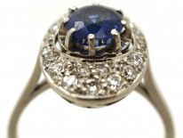 French Art Deco Platinum Oval Sapphire​ & Diamond Ring