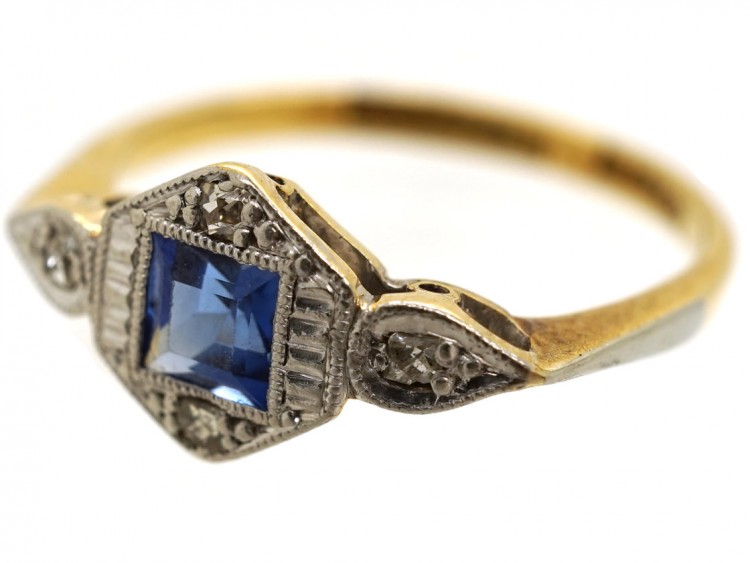 Art Deco 18ct Gold ​& Platinum, Sapphire ​& Diamond Ring