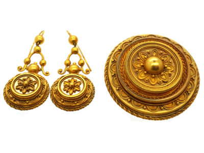 Victorian 15ct Gold Brooch ​& Earrings Set in Original Case