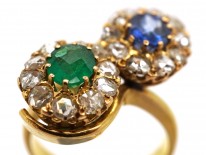 Russian Emerald, Sapphire & Rose Diamond Double Cluster Ring