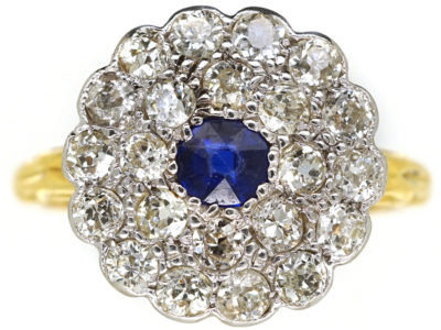 Edwardian Large Diamond & Sapphire Cluster Ring