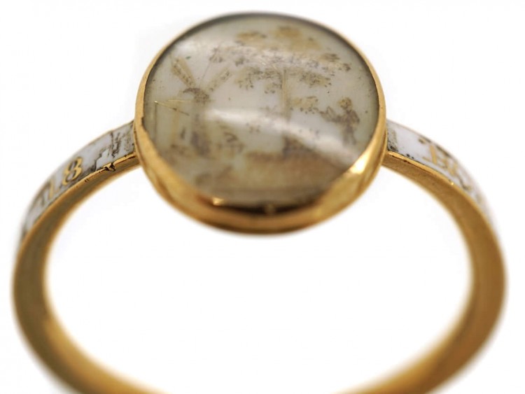 18ct Gold & White Enamel Georgian Memorial Ring