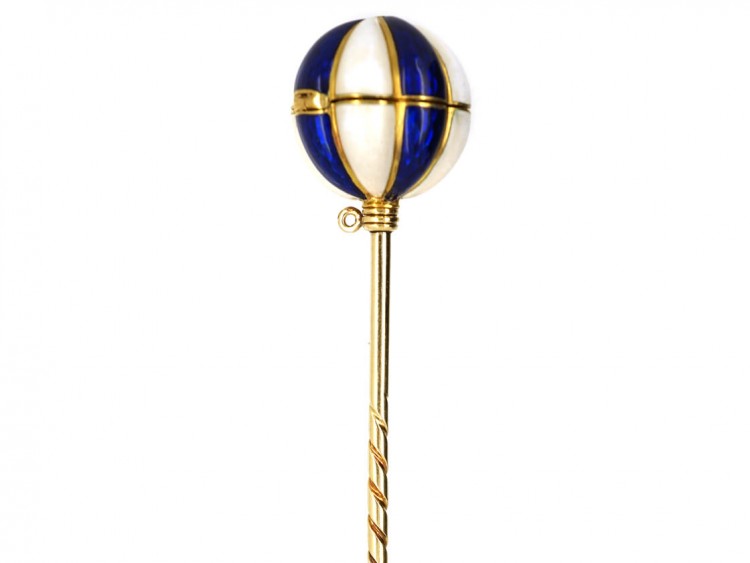 Victorian 18ct Gold , Blue ​& White Enamel  Opening Balloon Stick Pin