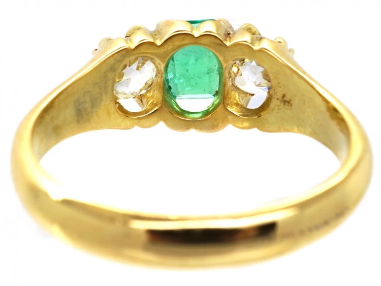 Victorian 18ct Gold, Emerald ​& Diamond Three Stone Ring
