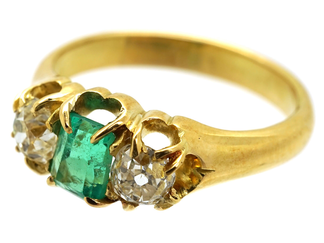 Victorian 18ct Gold, Emerald & Diamond Three Stone Ring (618H) | The ...