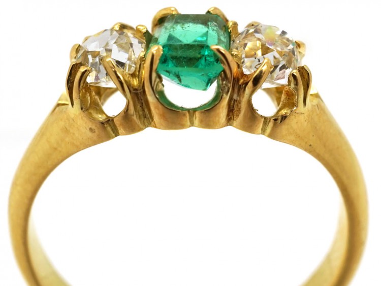 Victorian 18ct Gold, Emerald ​& Diamond Three Stone Ring