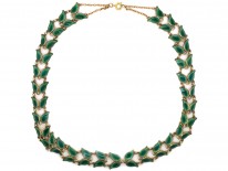 Silver Gilt Green Enamel Laurel Leaf Design Necklace