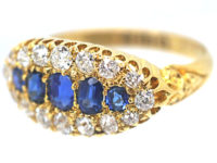 Edwardian 18ct Gold Boat Shaped Sapphire Diamond Ring
